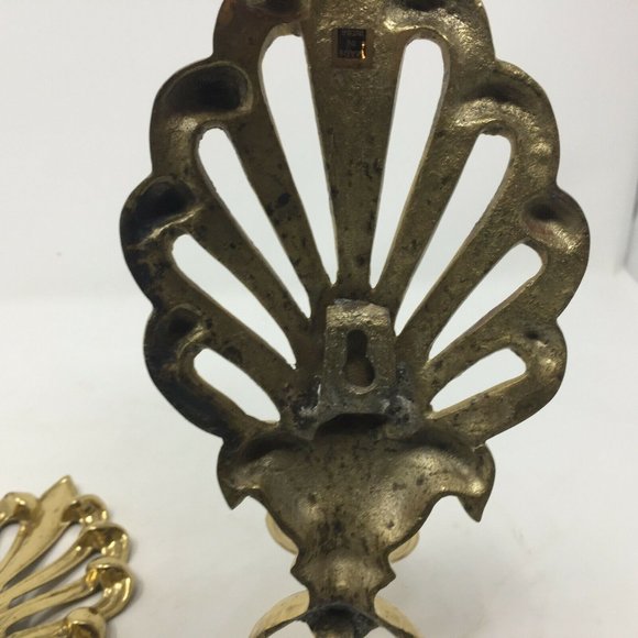 Pair Ornate Brass Sconce Candle Holders Shell - Picture 6 of 9